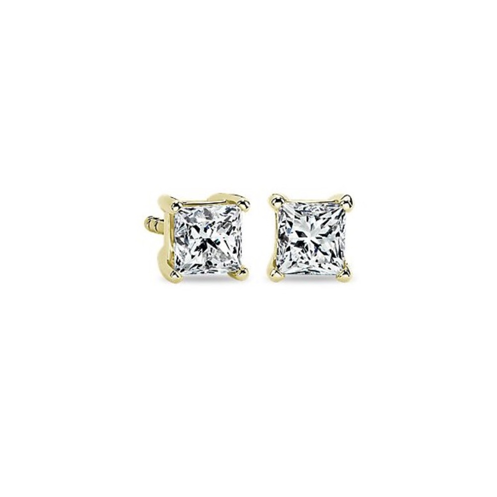 Princess Diamond Stud Earrings 14k Gold 3/4 ct tw